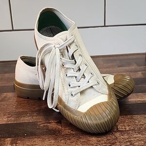 P.F. Flyers Low-Top Canvas Sneakers in Off-White with Tan Gum Toe